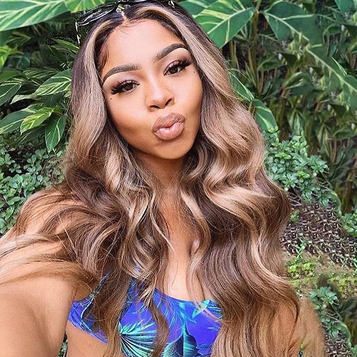 Highlight Body Wave Ready To Wear Glueless Wigs Pre-plucked 13x6 Body Wave Lace Front Wig With Bleached Knots Beginner Friendly