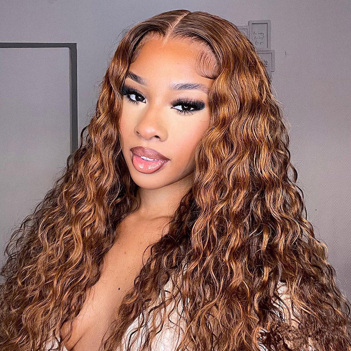 Ready To Go Water Wave Lace Front Wigs P4/27 Color 13x6 Pre-plucked Water Wave Human Hair Wig With Bleached Knots Natural Hairline