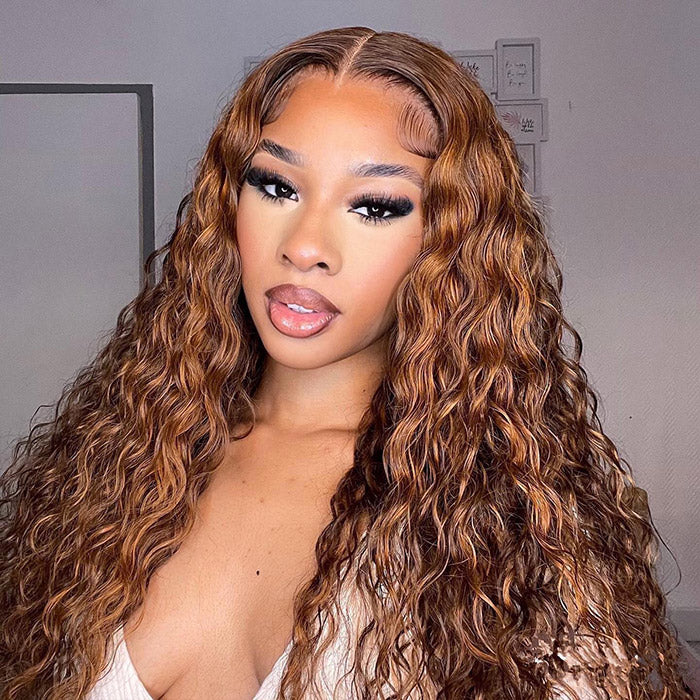 Ready To Go Water Wave Lace Front Wigs P4/27 Color 13x6 Pre-plucked Water Wave Human Hair Wig With Bleached Knots Natural Hairline