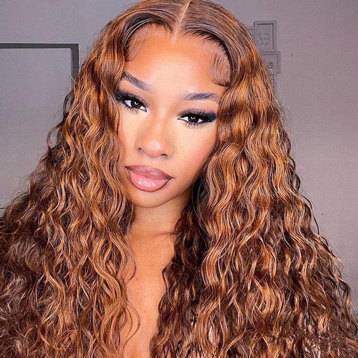 Wear & Go Highlight P4/27 Water Wave Wigs Pre-plucked 13x4 HD Lace With Bleached Knots Water Wave Glueless Lace Wigs