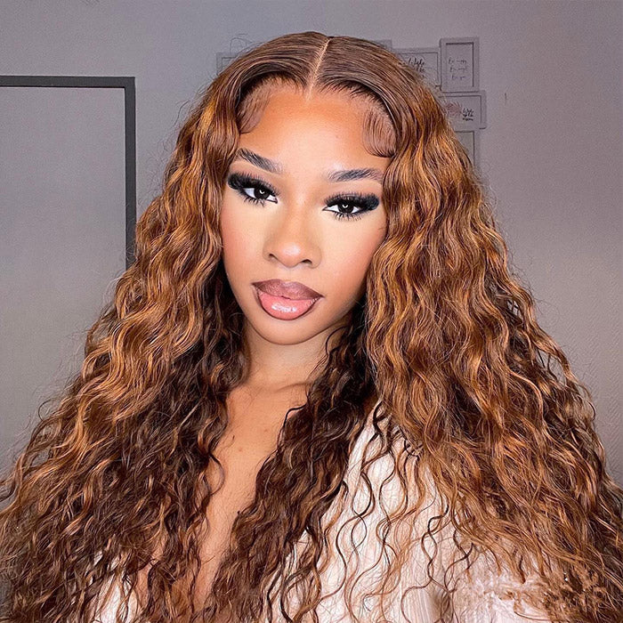 Ready To Go Water Wave Lace Front Wigs P4/27 Color 13x6 Pre-plucked Water Wave Human Hair Wig With Bleached Knots Natural Hairline