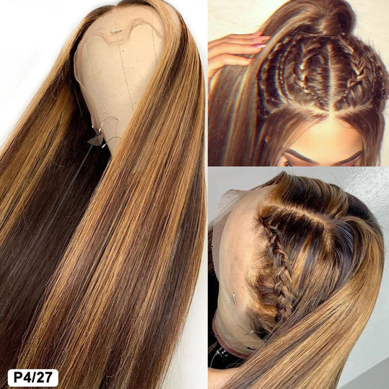 Piano Color 4/27 Wig Highlight 13×4 Lace Front Wig 200% Density Straight Human Hair Wig