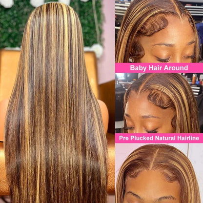 Piano Color 4/27 Wig Highlight 13×4 Lace Front Wig 200% Density Straight Human Hair Wig