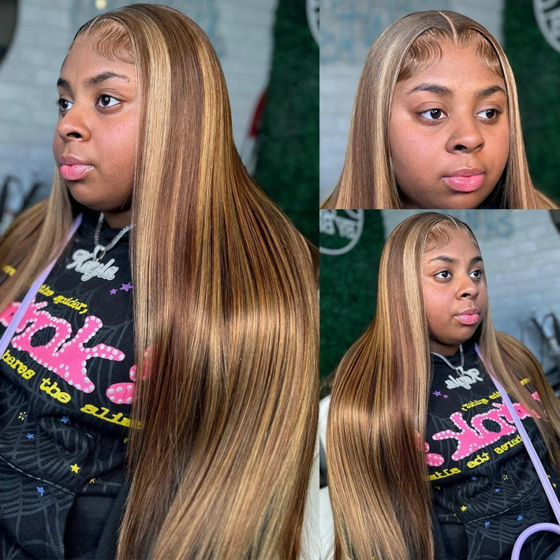 Piano Color 4/27 Wig Highlight 13×4 Lace Front Wig 200% Density Straight Human Hair Wig