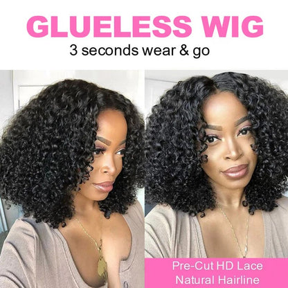 Hairinbeauty Wear Go Kinky Curly 5x5 Bob Lace Wig Pre Bleached Tiny Knots HD Lace Glueless Wig