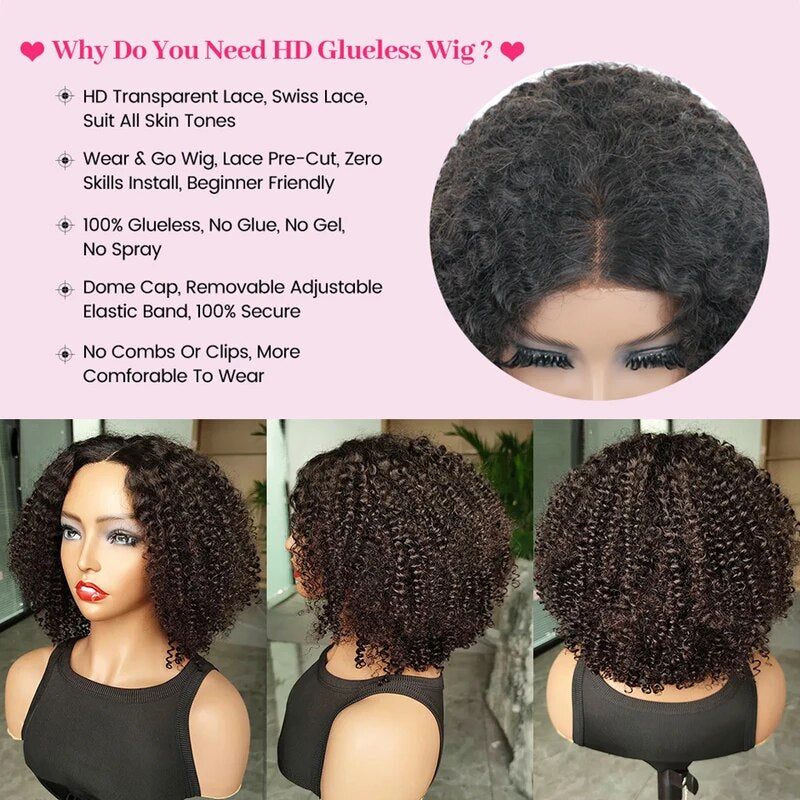 Hairinbeauty Wear Go Kinky Curly 5x5 Bob Lace Wig Pre Bleached Tiny Knots HD Lace Glueless Wig