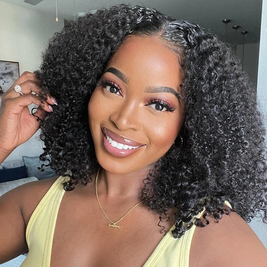 Hairinbeauty Wear Go Kinky Curly 5x5 Bob Lace Wig Pre Bleached Tiny Knots HD Lace Glueless Wig