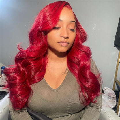 Red Body Wave Lace Front Wig Glueless Human Hair Bob Wig