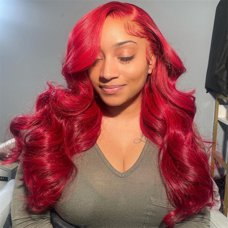 Red Body Wave Lace Front Wig Glueless Human Hair Bob Wig