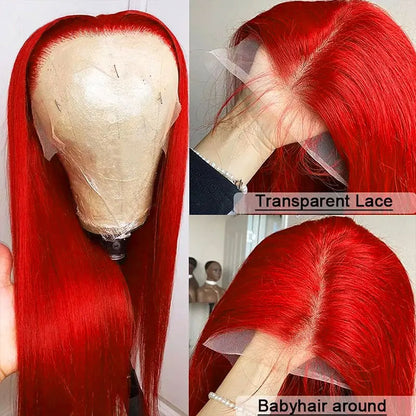 Red Colored Body Wave Wig 13x6 Transparent Lace Frontal Wigs Straight Glueless Humna Hair Wigs