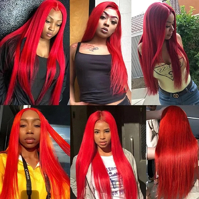 Red Colored Body Wave Wig 13x6 Transparent Lace Frontal Wigs Straight Glueless Humna Hair Wigs