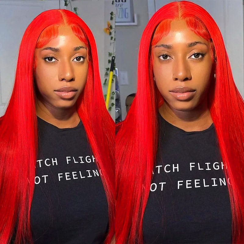 Red Colored Body Wave Wig 13x6 Transparent Lace Frontal Wigs Straight Glueless Humna Hair Wigs