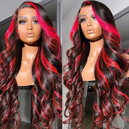 Red Highlight Wig Body Wave 13x4 HD Lace Front Wigs Ombre Glueless Wig 180% Density