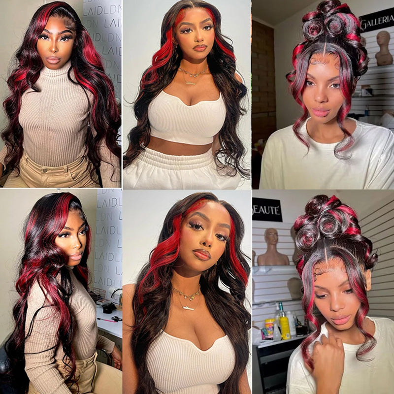 Red Highlight Wig Body Wave 13x4 HD Lace Front Wigs Ombre Glueless Wig 180% Density