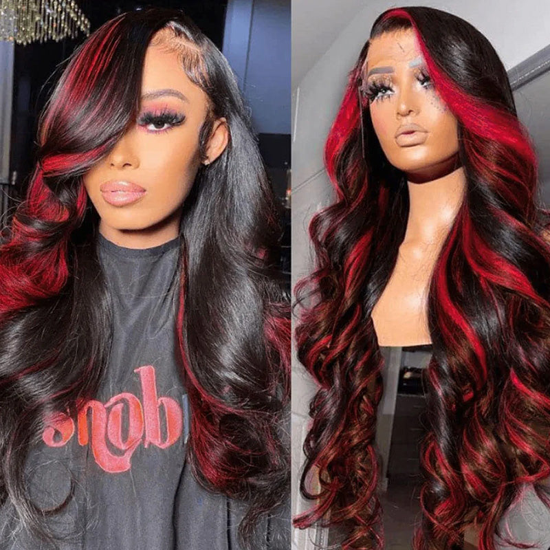 Red Highlight Wig Body Wave 13x4 HD Lace Front Wigs Ombre Glueless Wig 180% Density