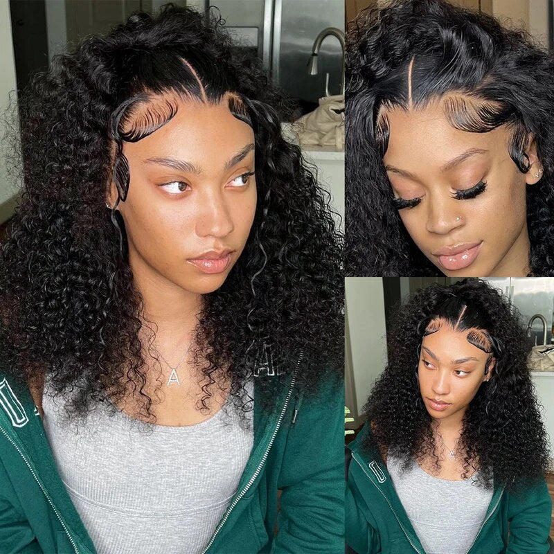 Hairinbeauty 250% Density 13x4 Kinky Curly Bob Lace Front Wig Pre Bleached Knots Wear Go Glueless Wig