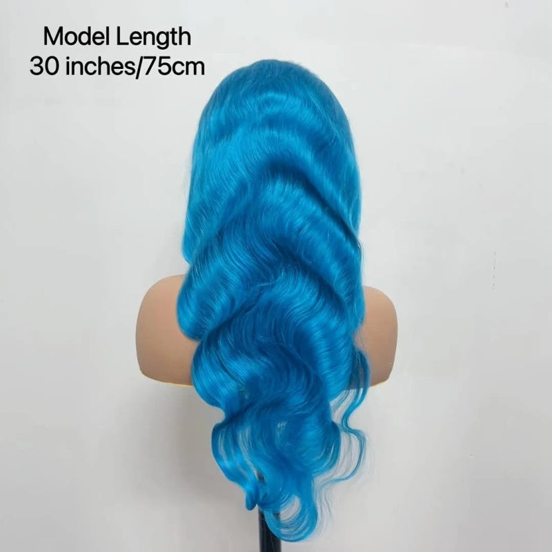 Sky Blue Lace Front Wig Body Wave 13x4 Lace Frontal Wig Preplucked Light Blue Colored Human Hair Wig
