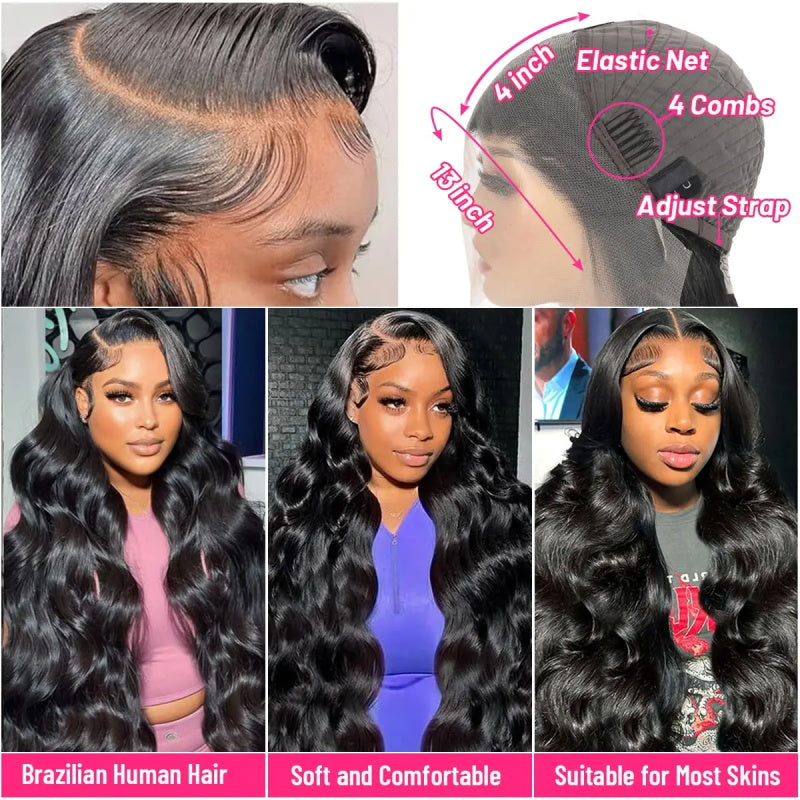 [Upgrade 13×4 Full Lace Front]Body Wave Transparent Lace Wigs Pre-plucked Glueless Human Hair Wig