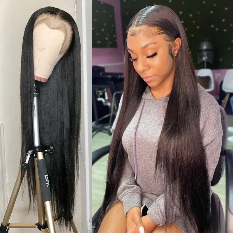 [Upgrade 13×4 Full Lace Front] Glueless Transparent Lace Wig Straight Human Hair Wigs with Pre-plucked Natural Black