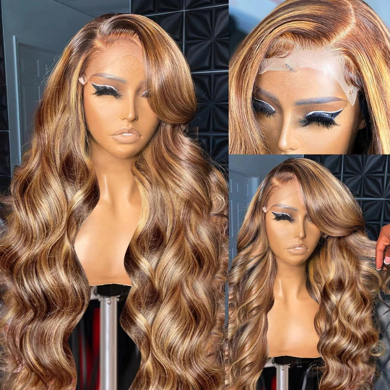 [Upgrade 13×4 Full Lace Front] P4/27 Highlight Body Wave Ombre Color Glueless Human Hair Wigs