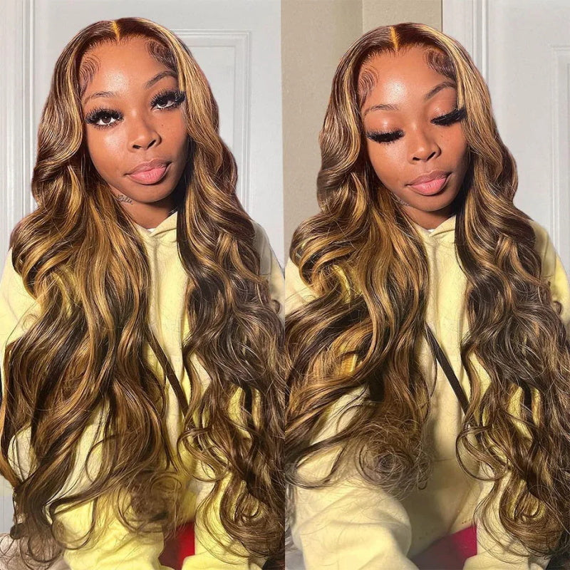 [Upgrade 13×4 Full Lace Front] P4/27 Highlight Body Wave Ombre Color Glueless Human Hair Wigs