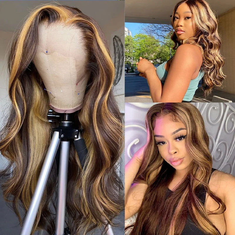 [Upgrade 13×4 Full Lace Front] P4/27 Highlight Body Wave Ombre Color Glueless Human Hair Wigs