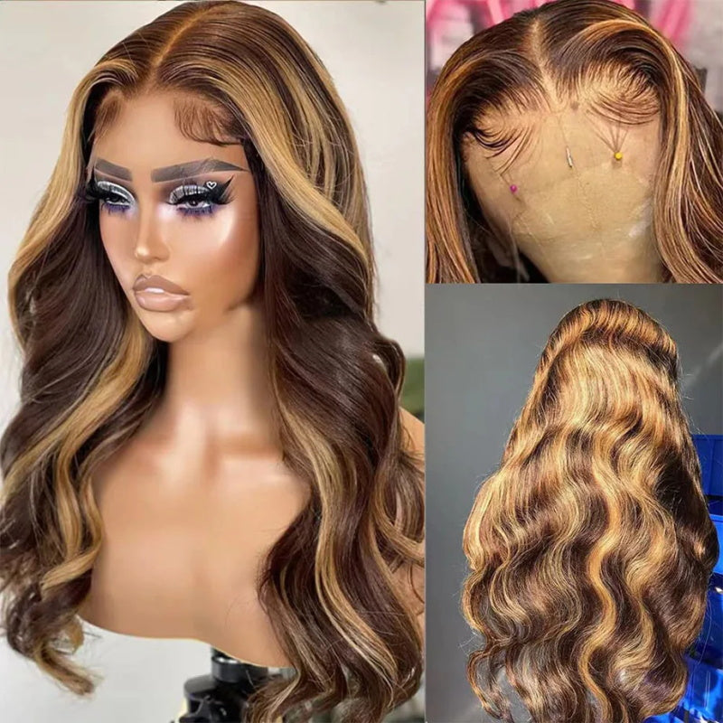 [Upgrade 13×4 Full Lace Front] P4/27 Highlight Body Wave Ombre Color Glueless Human Hair Wigs