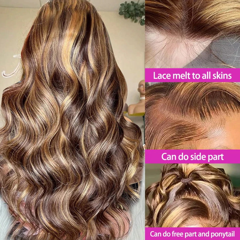[Upgrade 13×4 Full Lace Front] P4/27 Highlight Body Wave Ombre Color Glueless Human Hair Wigs