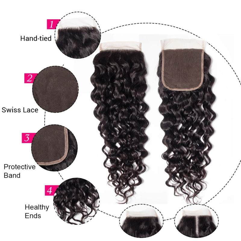 Water Wave Bundles with Closure Brazilian Human Hair 3 Bundles with 4x4 Lace Closure