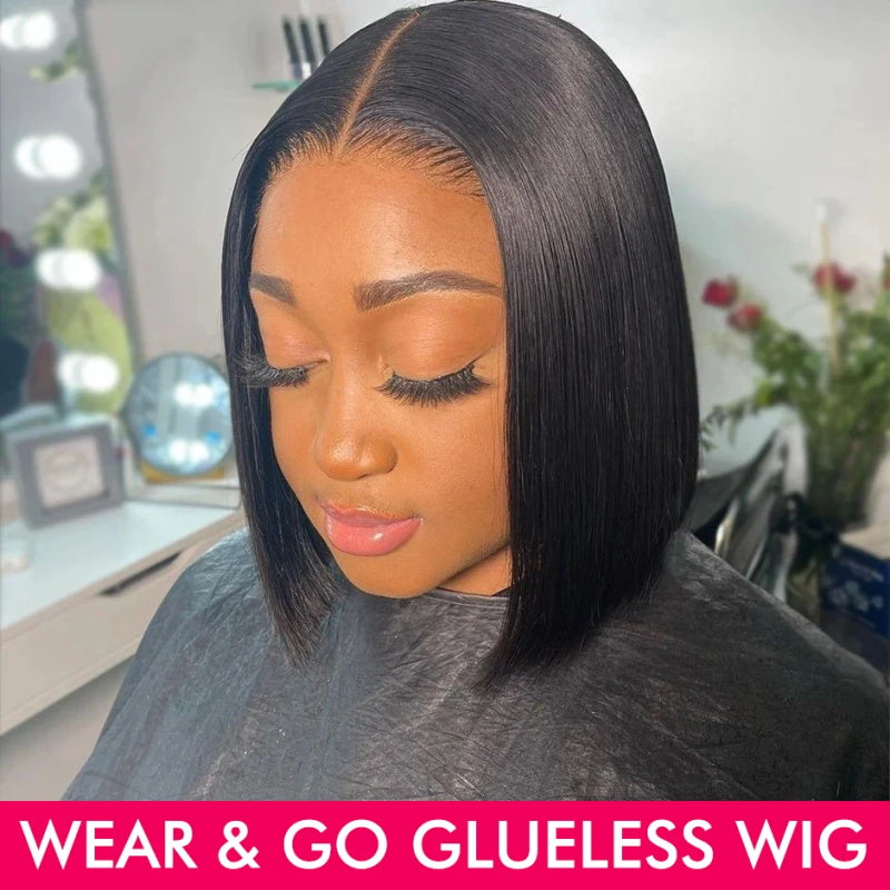 Ready To Wear Glueless Bob Wig 13x4 Pre-cut Lace Front Human Hair Wig With Bleached Knots Straight Hair Lace Wigs