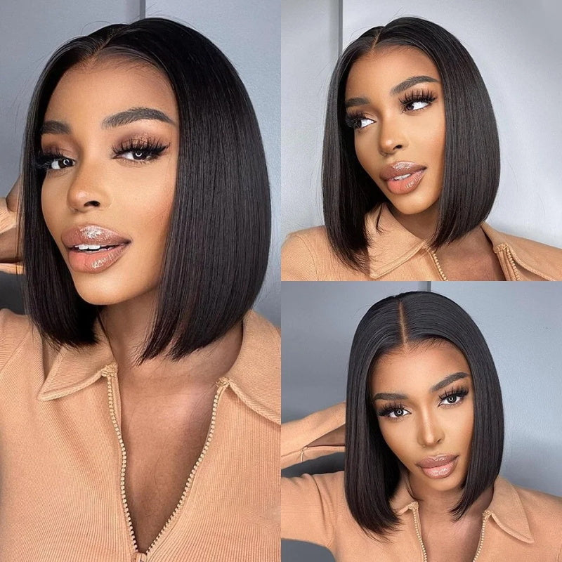 Wear And Go Glueless Bob Wig 13x4 Pre-cut Lace Front Human Hair Wig With Bleached Knots Straight Hair Lace Wigs