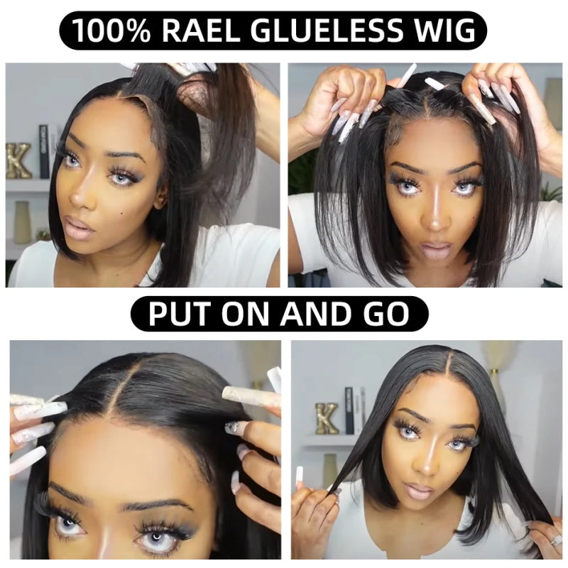 Ready To Wear Glueless Bob Wig 13x4 Pre-cut Lace Front Human Hair Wig With Bleached Knots Straight Hair Lace Wigs
