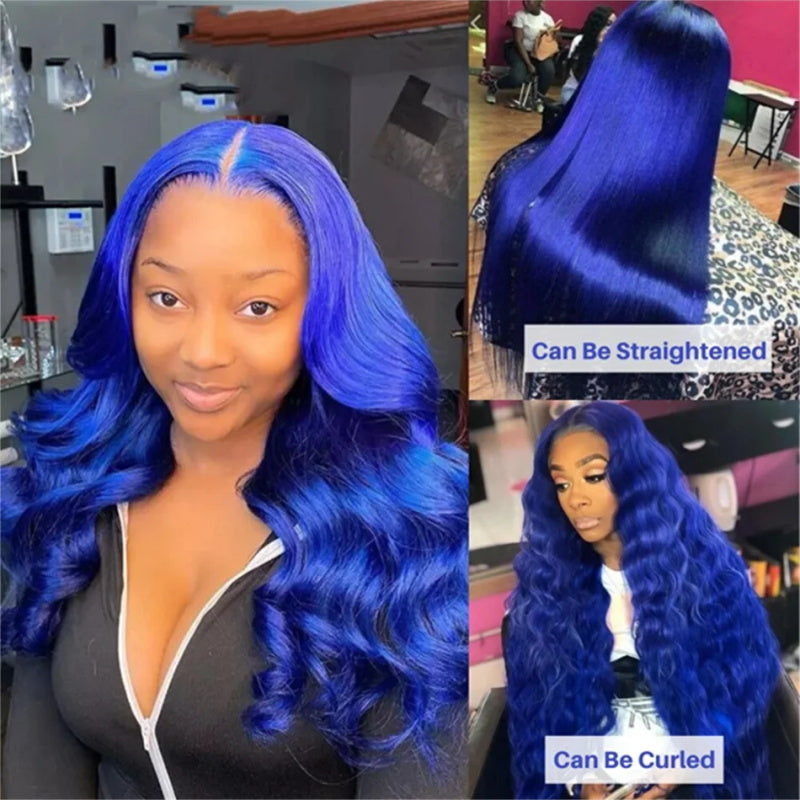 Wear Go Body Wave Wig Blue Color Pre-lucked 13x4 HD Lace Frontal Wig Body Wave Human Hair Wig For Black Women Long Body Wave Glueless Wig