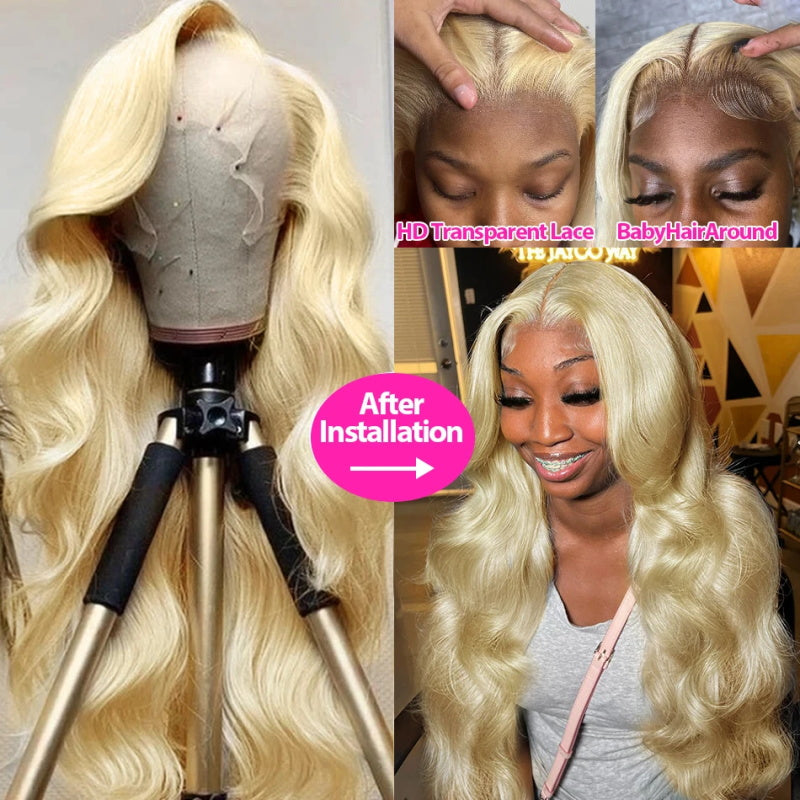 Wear and Go 613 Frontal Wig Long Blonde Body Wave Wig Pre-plucked 13x4 HD Lace Front Glueless Human Hair Wig With Bleached Knots