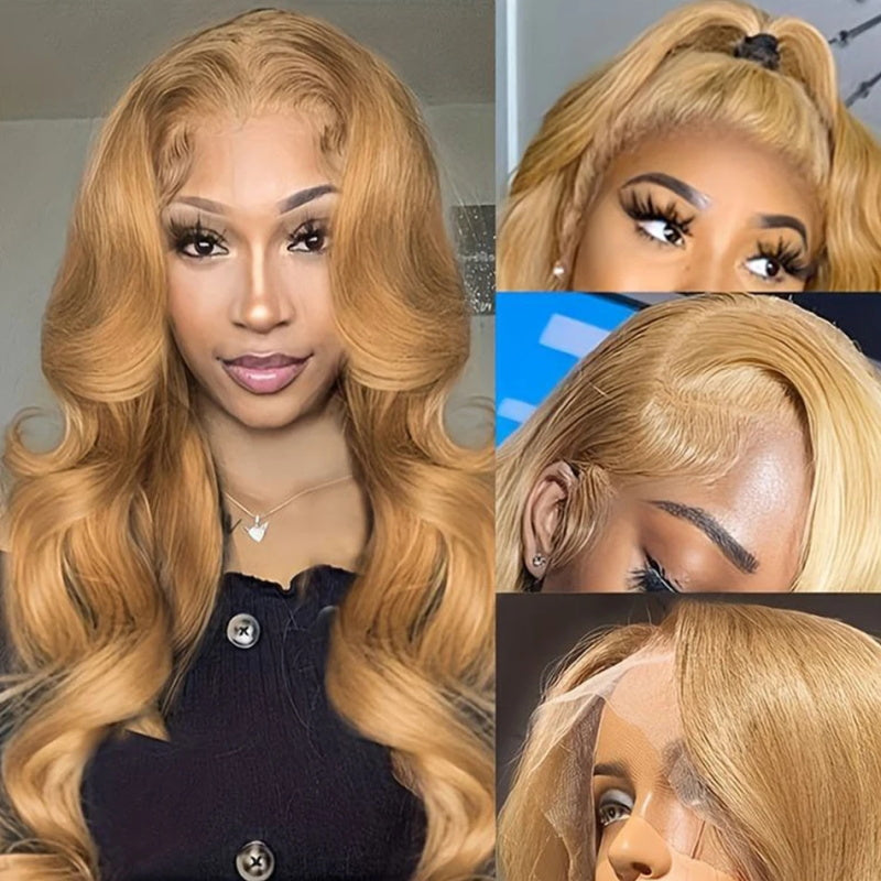 #27 Honey Blonde Color Wear and Go Body Wave 13x4 Lace Front Wig 180% Density Human Hair Wigs with Pre-plucked