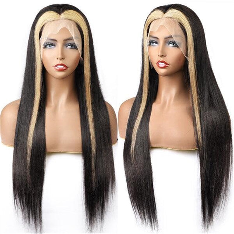 Wear and Go Straight Hair Wig 180% Density 13x4 HD Lace Frontal Wig 1B/613 Colored Wigs Skunk Stripe Human Hair Wigs