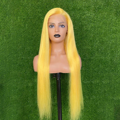Yellow Colored Body Wave 13x4 Pre-Plucked Lace Front Wig For Black Women With Baby Hair
