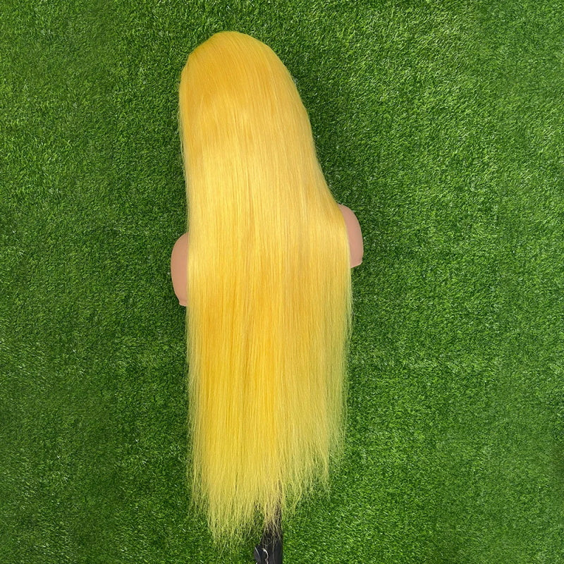 Yellow Colored Body Wave 13x4 Pre-Plucked Lace Front Wig For Black Women With Baby Hair