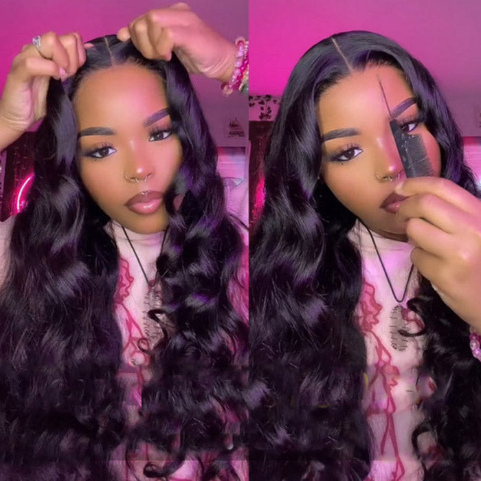 Body Wave Wear Go Lace Closure Wig 180% Density Pre-plucked Body Wave Wig With Natural Hairline Pre-cut