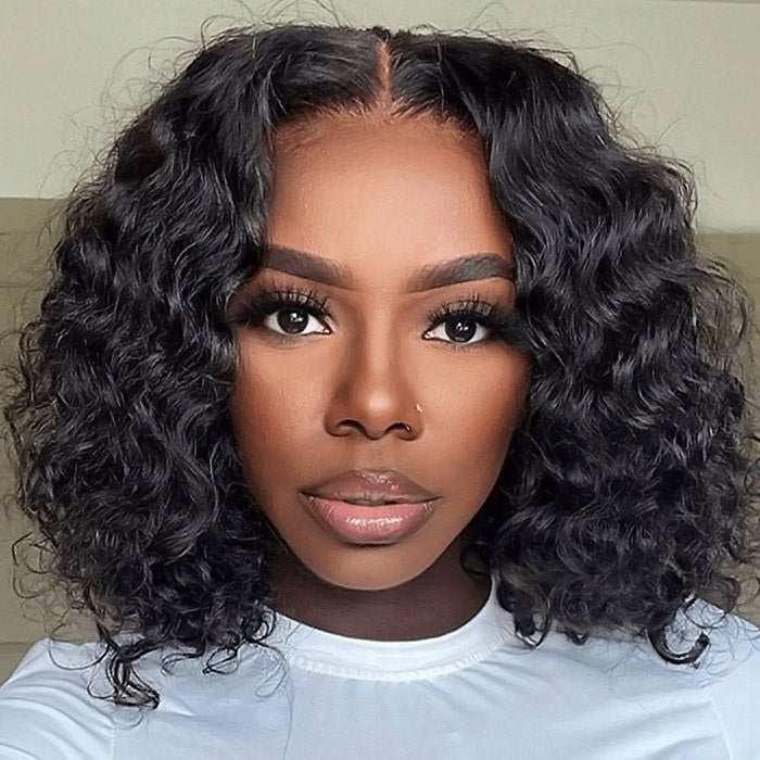 Ready To Go Glueless Deep Wave Wig Pre-cut HD Lace Closure Wig Pre-plucked 5x5 HD Lace Short Bob Wigs With Bleached Knots
