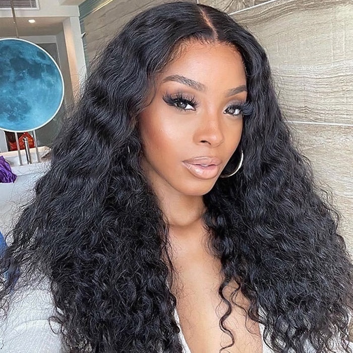 Glueless 13x6 HD Lace Frontal Wig Deep Wave Human Hair Easy Wear And Go Wig Pre-plucked Deep Curly Wigs With Bleached Knots