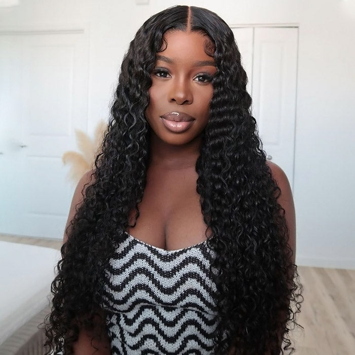 Deep Wave Wear Go Lace Front Wigs 13x4 Pre-Plucked Glueless Wig with Natural Hairline Pre-cut HD Lace Wigs