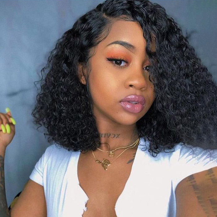 Kinky Curly Wear & Go Glueless Wigs HD Lace Pre Plucked Closure Bob Wig with Natural Hairline Beginner Friendly