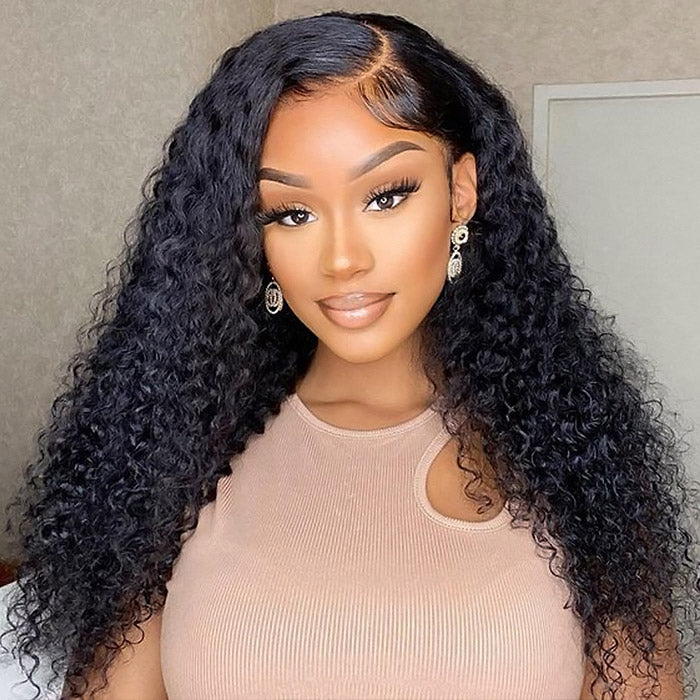 Wear and Go Deep Culy Wigs 180% Density 13x6 Kinky Curly Glueless Wig With Pre-cut Lace Knots Bleached
