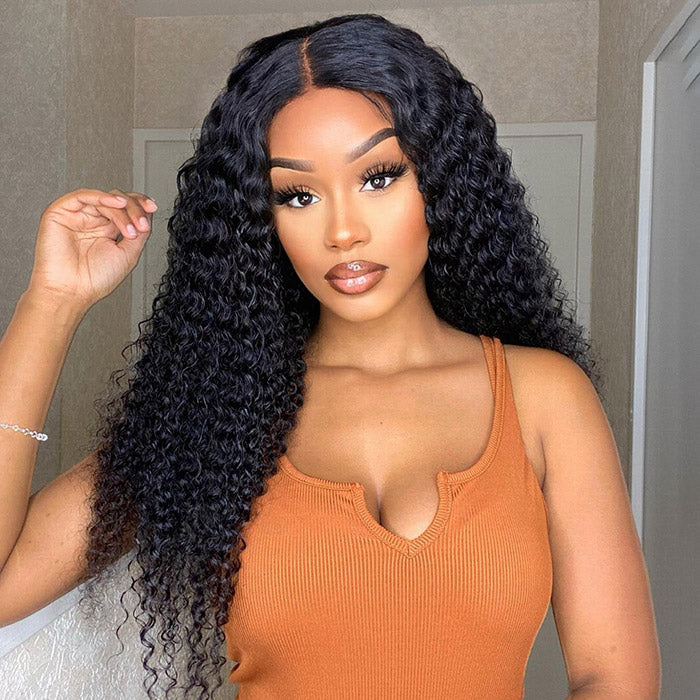 Wear and Go Deep Culy Wigs 180% Density 13x6 Kinky Curly Glueless Wig With Pre-cut Lace Knots Bleached