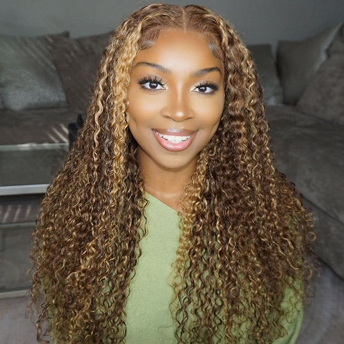 Highlight Brown Kinky Curly Wear Go Glueless Wigs 13x6 HD Lace Frontal ...