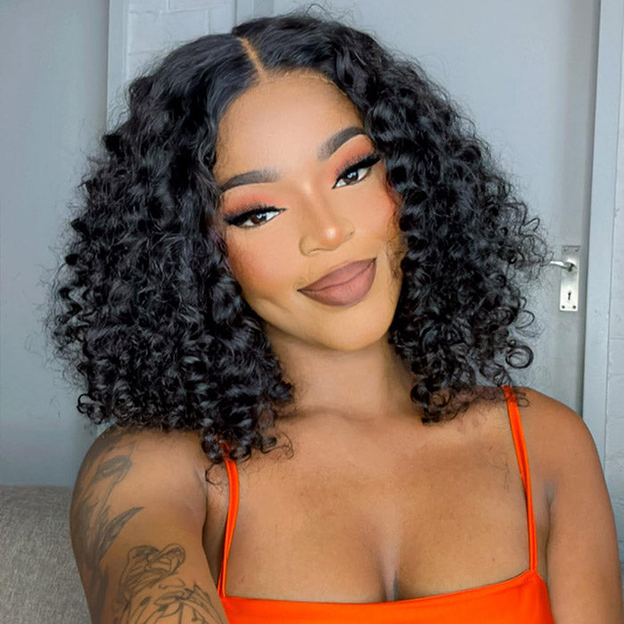 180% Density Kinky Curly Bob Wigs Pre-plucked 13x4 HD Lace Front Wig Deep Curly Glueless Wigs Pre-cut