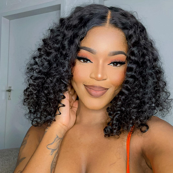 180% Density Kinky Curly Bob Wigs Pre-plucked 13x4 HD Lace Front Wig Deep Curly Glueless Wigs Pre-cut