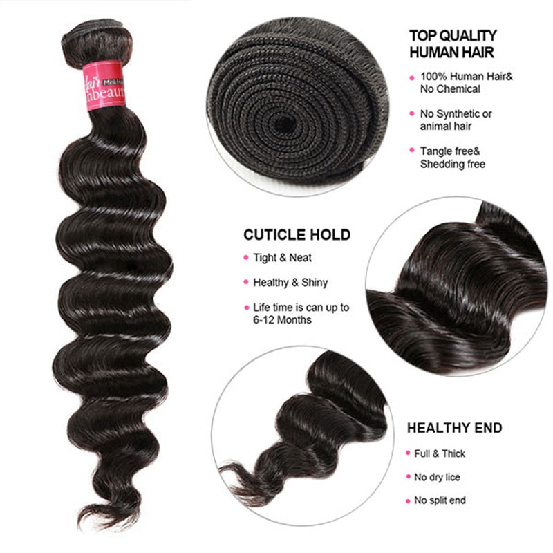 Loose Deep Wave Brazilian Hair 3 Bundles with 4x4 Closure 100% Human Hair Extension