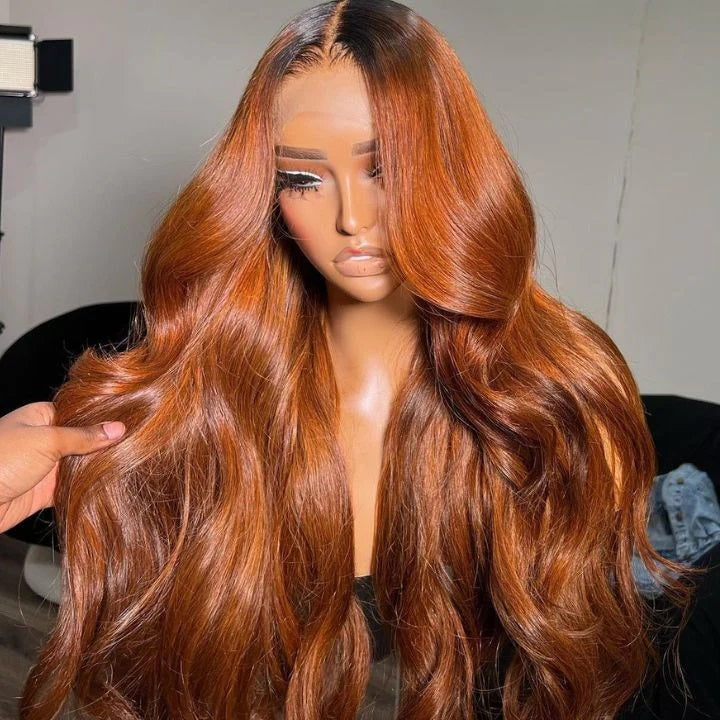 Hairinbeauty Ombre Ginger Cooper Color Body Wave 13x4 Lace Front Human Hair Wigs for Women